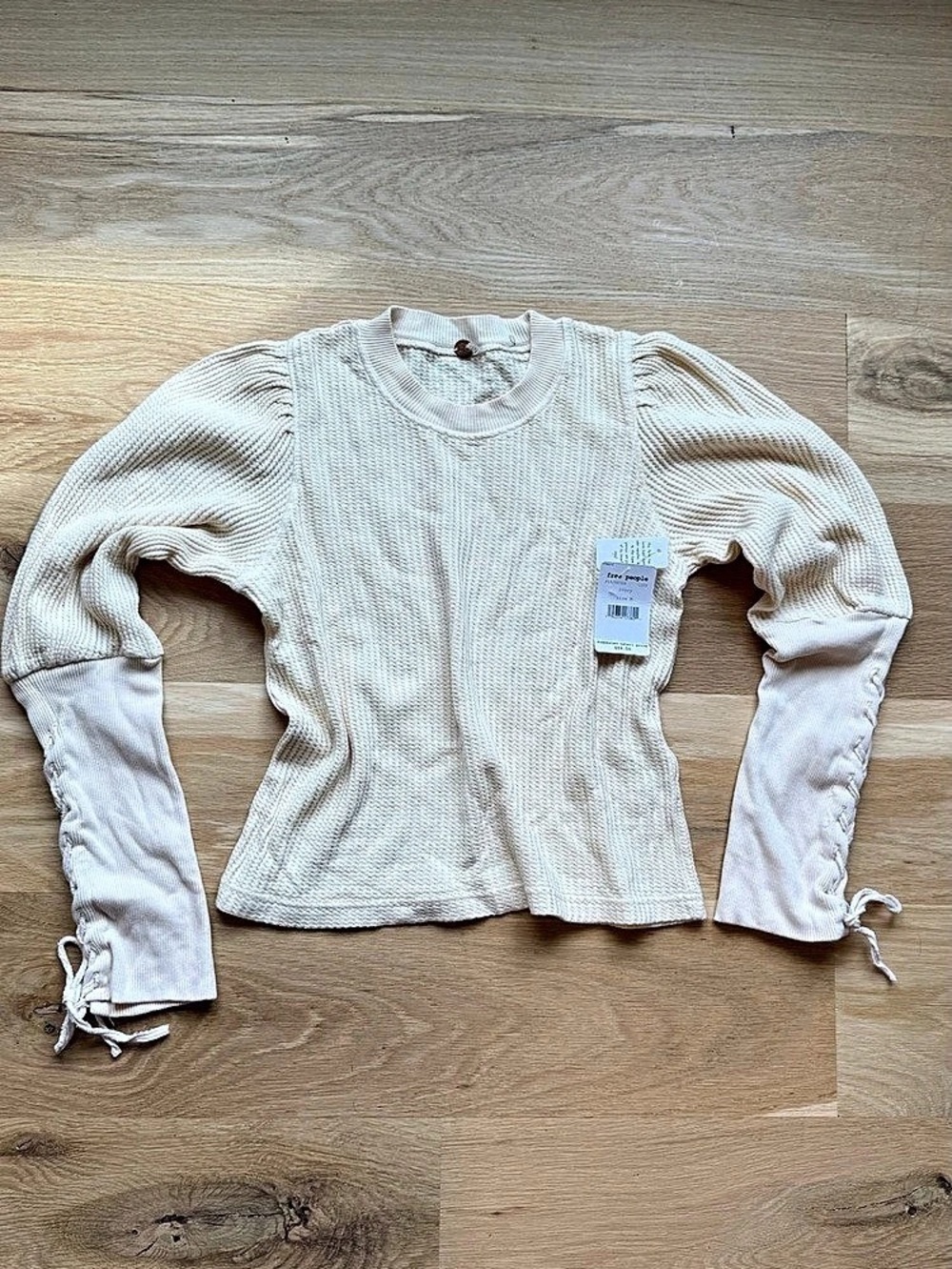 Free People Lapis Lace-Up Cuff Thermal Top Cream Medium